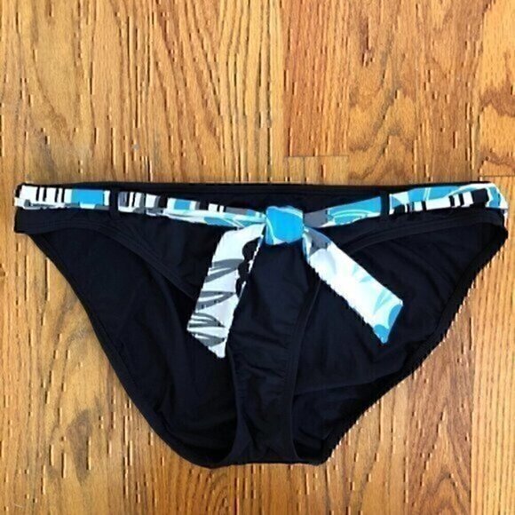 NEW NWOT JAG JEANS Solid Black Blue White Belted Stripe Y2K Bikini BOTTOM XL - Picture 1 of 8